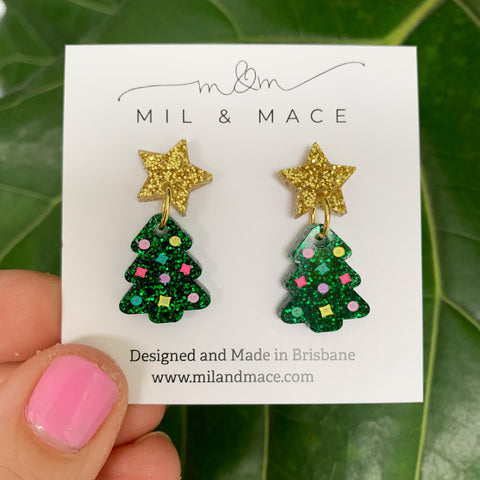Christmas Tree Mini 20mm Acrylic Dangle Earrings