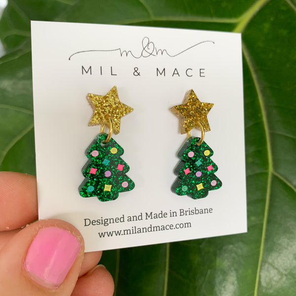 Christmas Tree Mini 20mm Acrylic Dangle Earrings