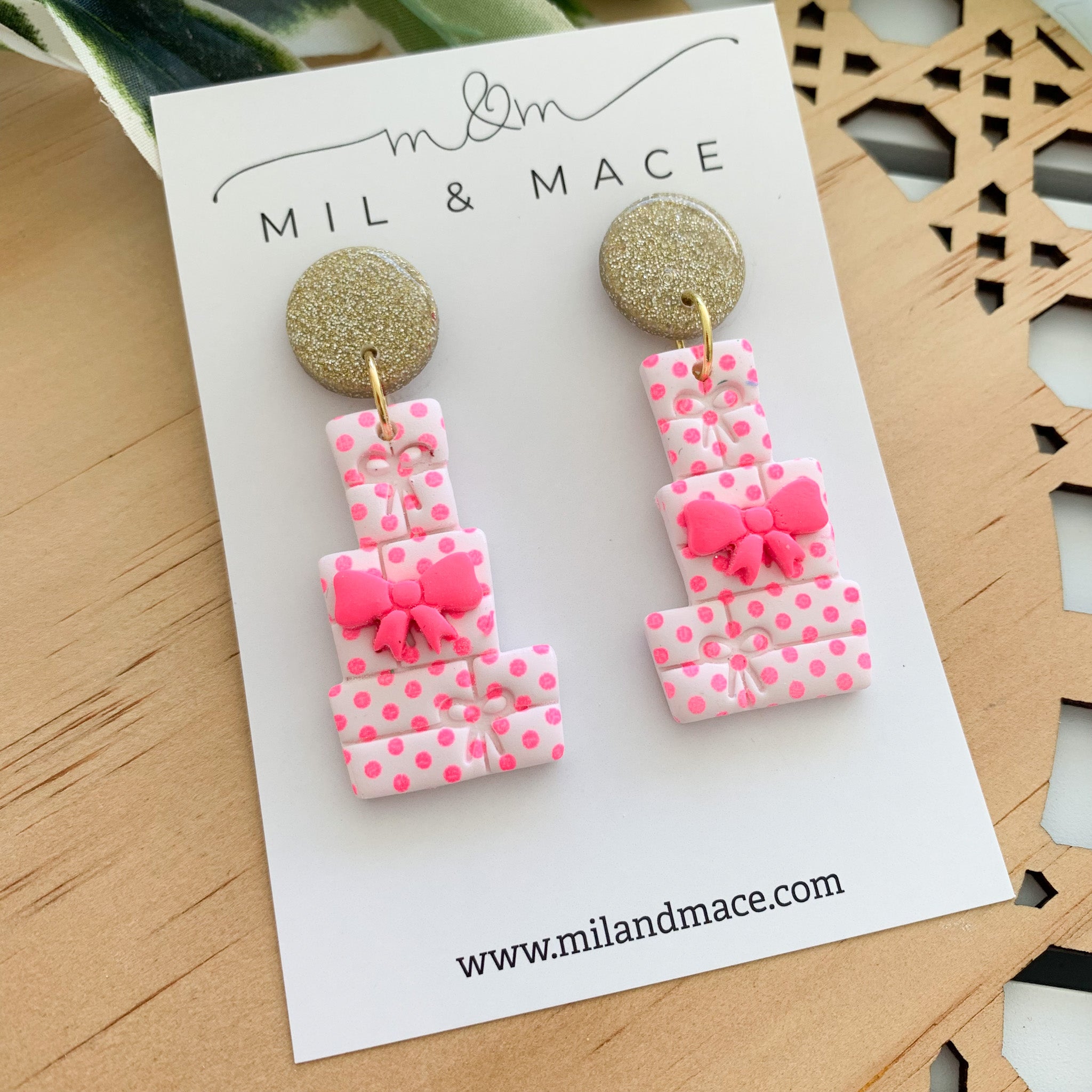 Christmas Present Stack Polymer Clay Dangle Earrings