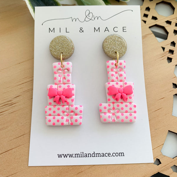 Christmas Present Stack Polymer Clay Dangle Earrings