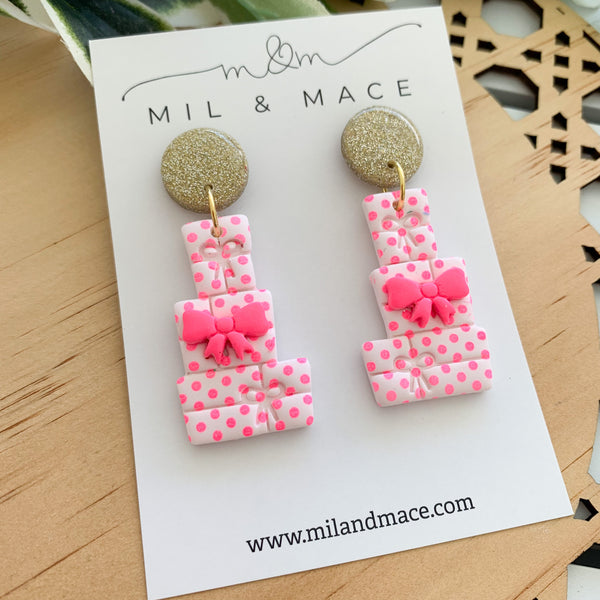 Christmas Present Stack Polymer Clay Dangle Earrings