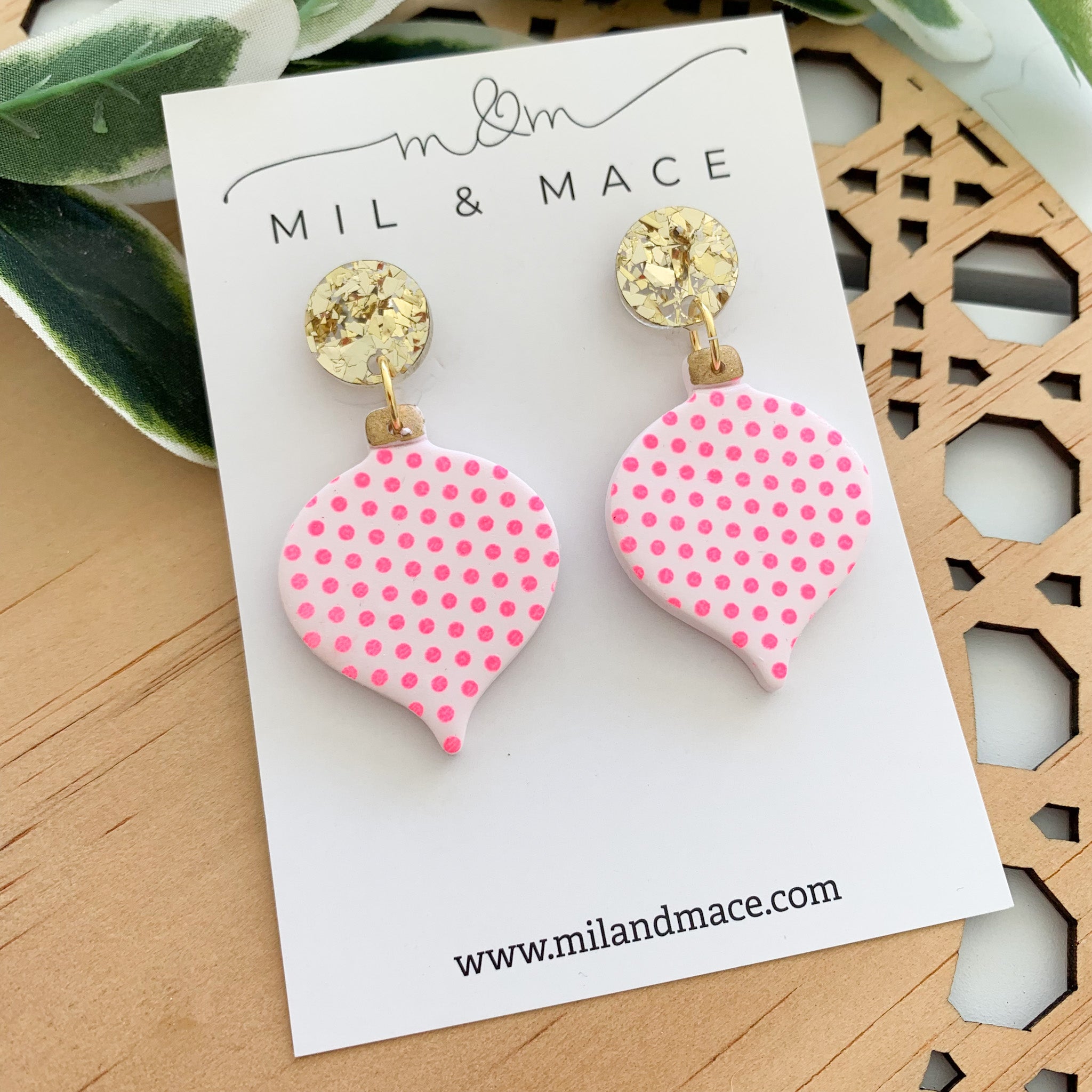 Christmas Pink Baubles Polymer Clay Dangle Earrings