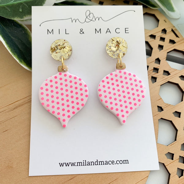 Christmas Pink Baubles Polymer Clay Dangle Earrings