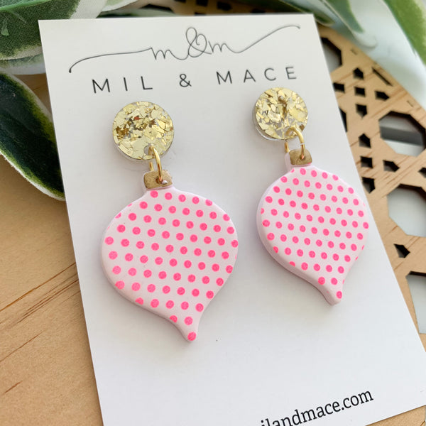Christmas Pink Baubles Polymer Clay Dangle Earrings