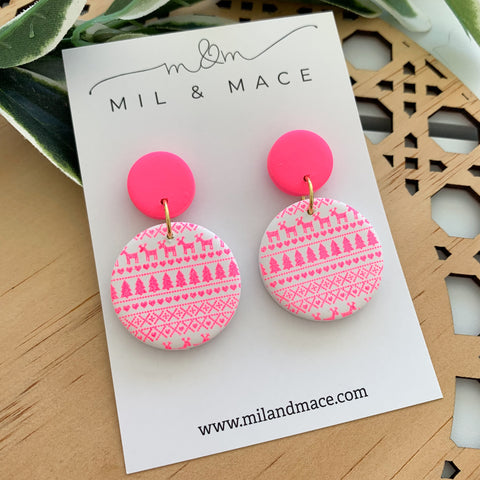 Christmas Pink Polymer Clay Dangle Earrings
