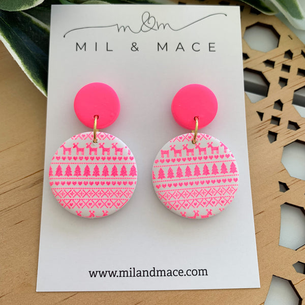 Christmas Pink Polymer Clay Dangle Earrings