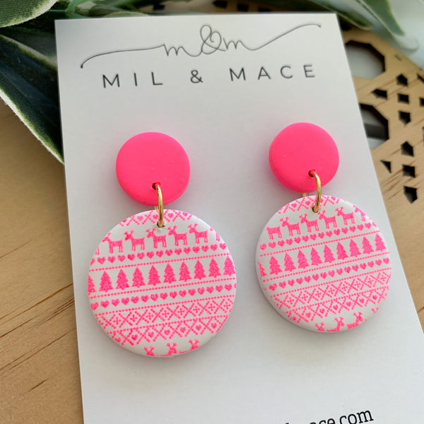Christmas Pink Polymer Clay Dangle Earrings