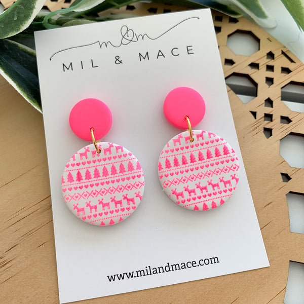 Christmas Pink Polymer Clay Dangle Earrings