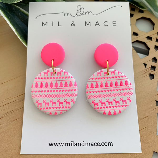 Christmas Pink Polymer Clay Dangle Earrings