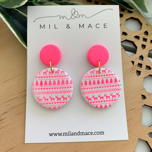 Christmas Pink Polymer Clay Dangle Earrings