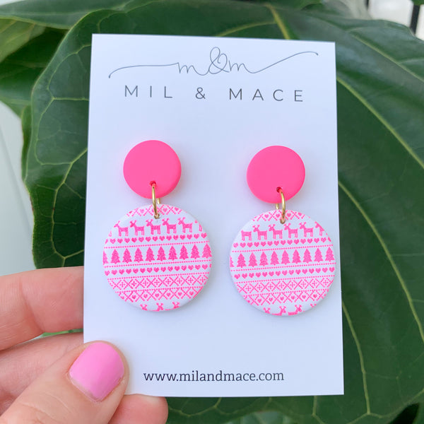 Christmas Pink Polymer Clay Dangle Earrings