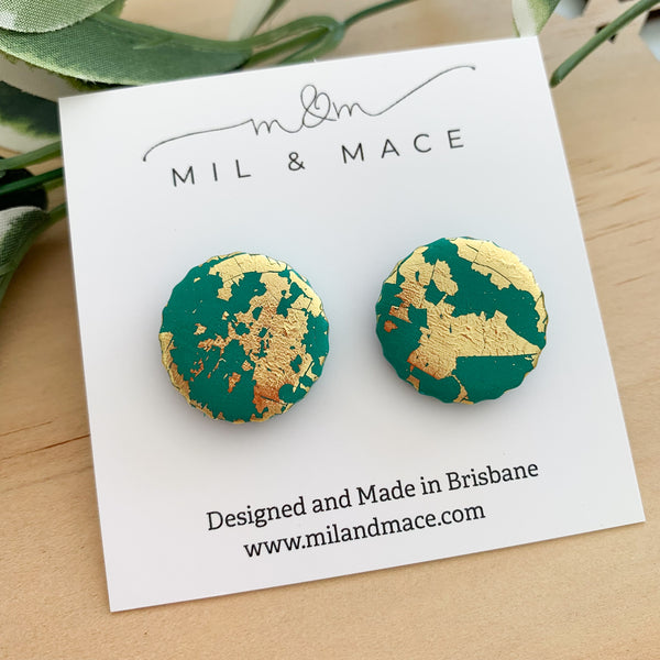 Green Polymer Clay Stud Earrings