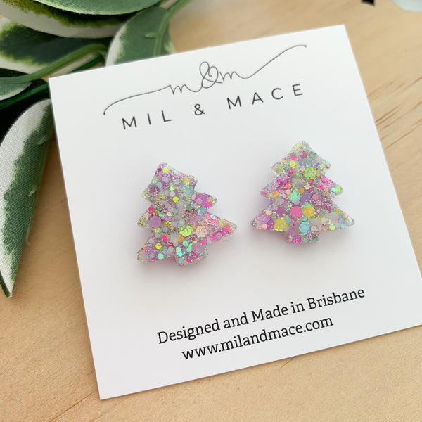 20mm Christmas Tree Resin Stud Earrings