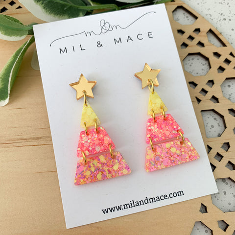 Tiered Christmas Tree Lemon Sorbet Resin Dangle Earrings