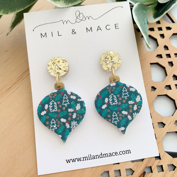 Christmas Holly Polymer Clay Dangle Earrings