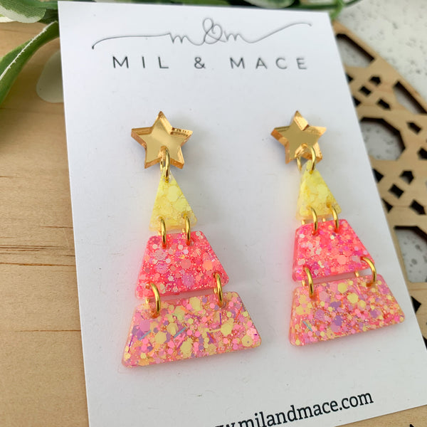 Tiered Christmas Tree Lemon Sorbet Resin Dangle Earrings