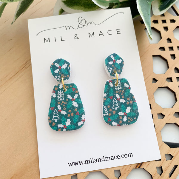 Christmas Holly Polymer Clay Dangle Earrings