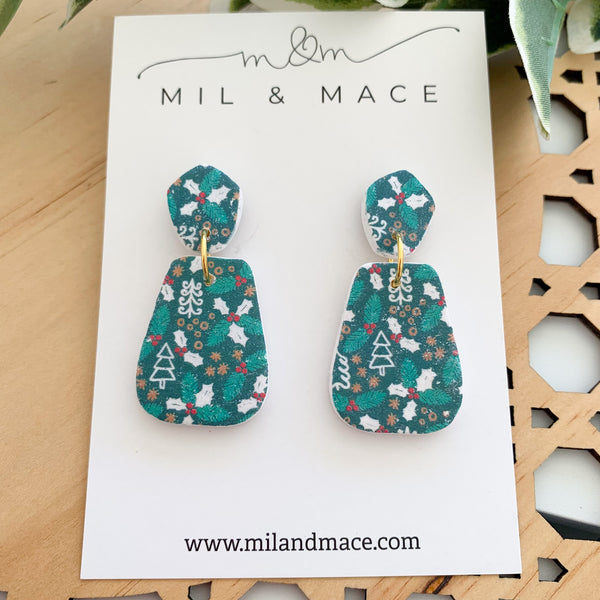 Christmas Holly Polymer Clay Dangle Earrings