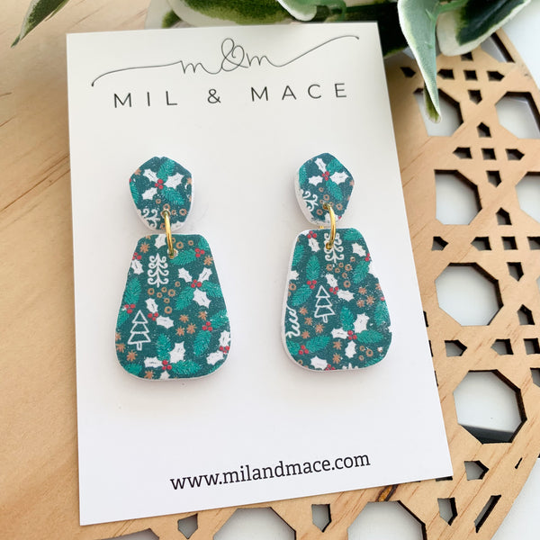 Christmas Holly Polymer Clay Dangle Earrings