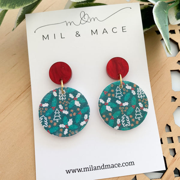Christmas Holly Polymer Clay Dangle Earrings