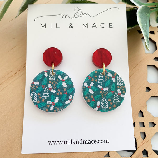 Christmas Holly Polymer Clay Dangle Earrings