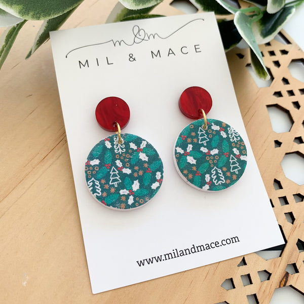 Christmas Holly Polymer Clay Dangle Earrings
