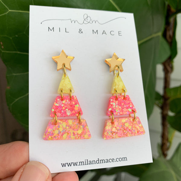 Tiered Christmas Tree Lemon Sorbet Resin Dangle Earrings