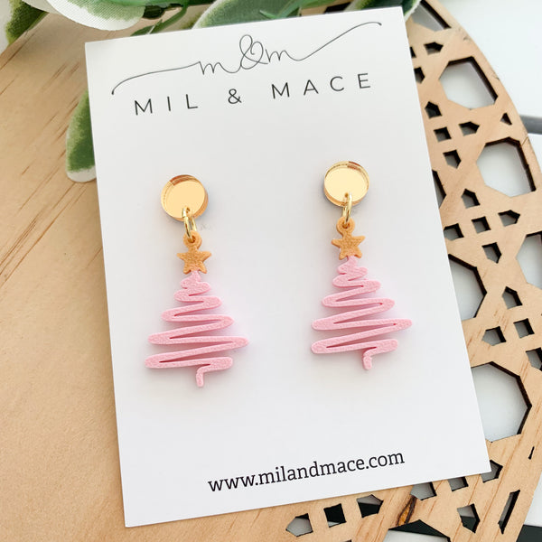 Pink Christmas Trees 3D Printed Dangle Earrings