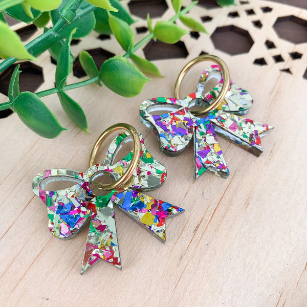 Confetti Bow Dangle Huggie Earrings