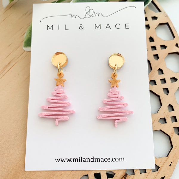 Pink Christmas Trees 3D Printed Dangle Earrings