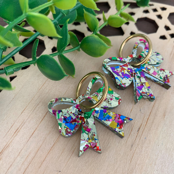 Confetti Bow Dangle Huggie Earrings