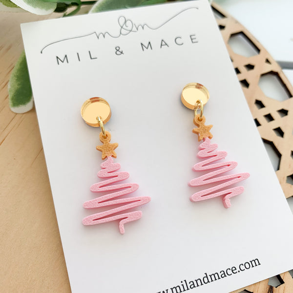 Pink Christmas Trees 3D Printed Dangle Earrings
