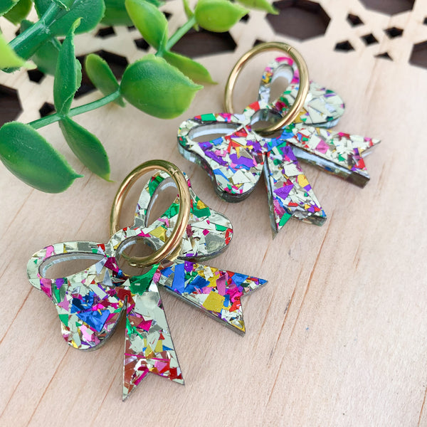 Confetti Bow Dangle Huggie Earrings