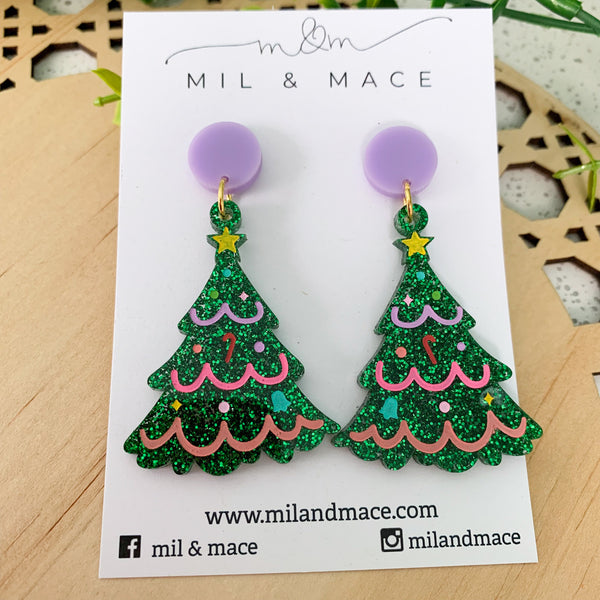 Christmas Tree Acrylic Dangle Earrings