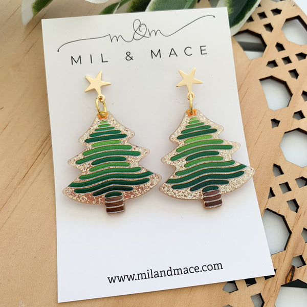 Christmas Tree Acrylic Dangle Earrings