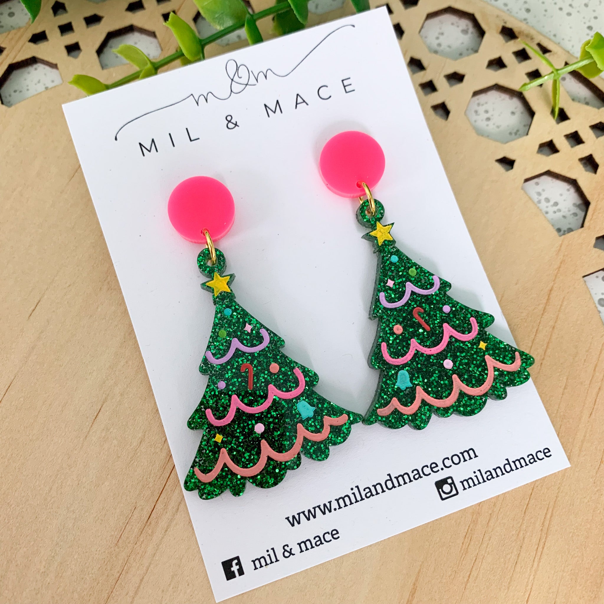 Christmas Tree Acrylic Dangle Earrings