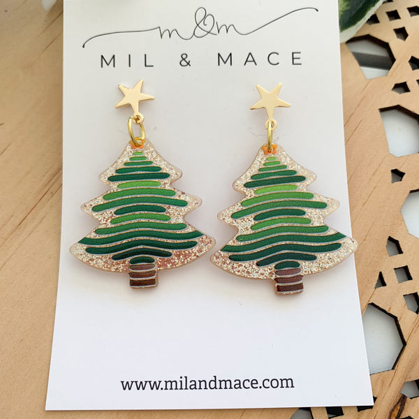Christmas Tree Acrylic Dangle Earrings