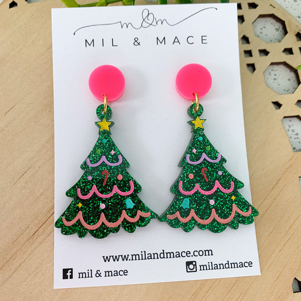 Christmas Tree Acrylic Dangle Earrings