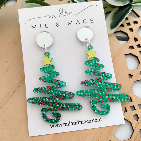 Christmas Tree Acrylic Dangle Earrings
