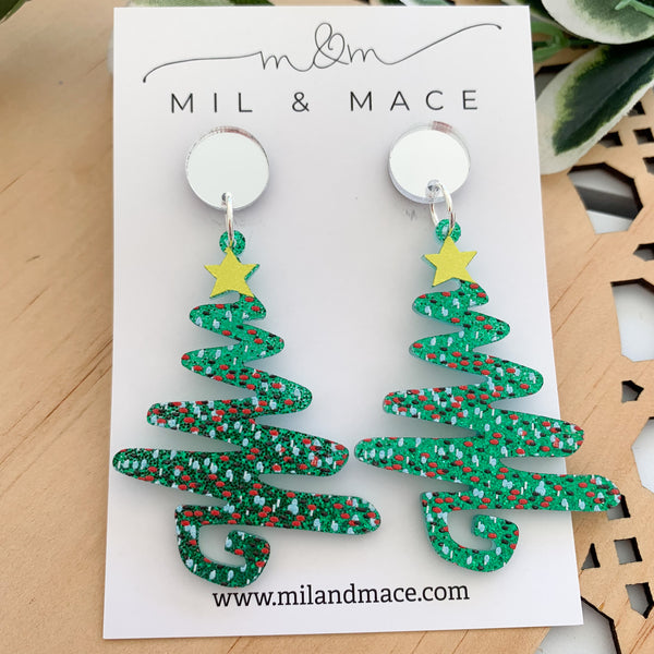 Christmas Tree Acrylic Dangle Earrings