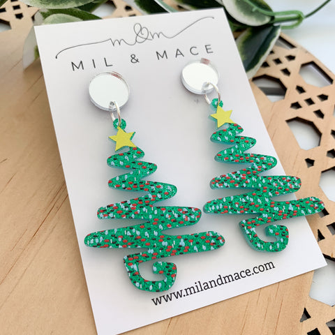 Christmas Tree Acrylic Dangle Earrings