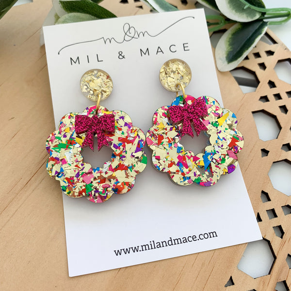 Christmas Wreath Acrylic Dangle Earrings