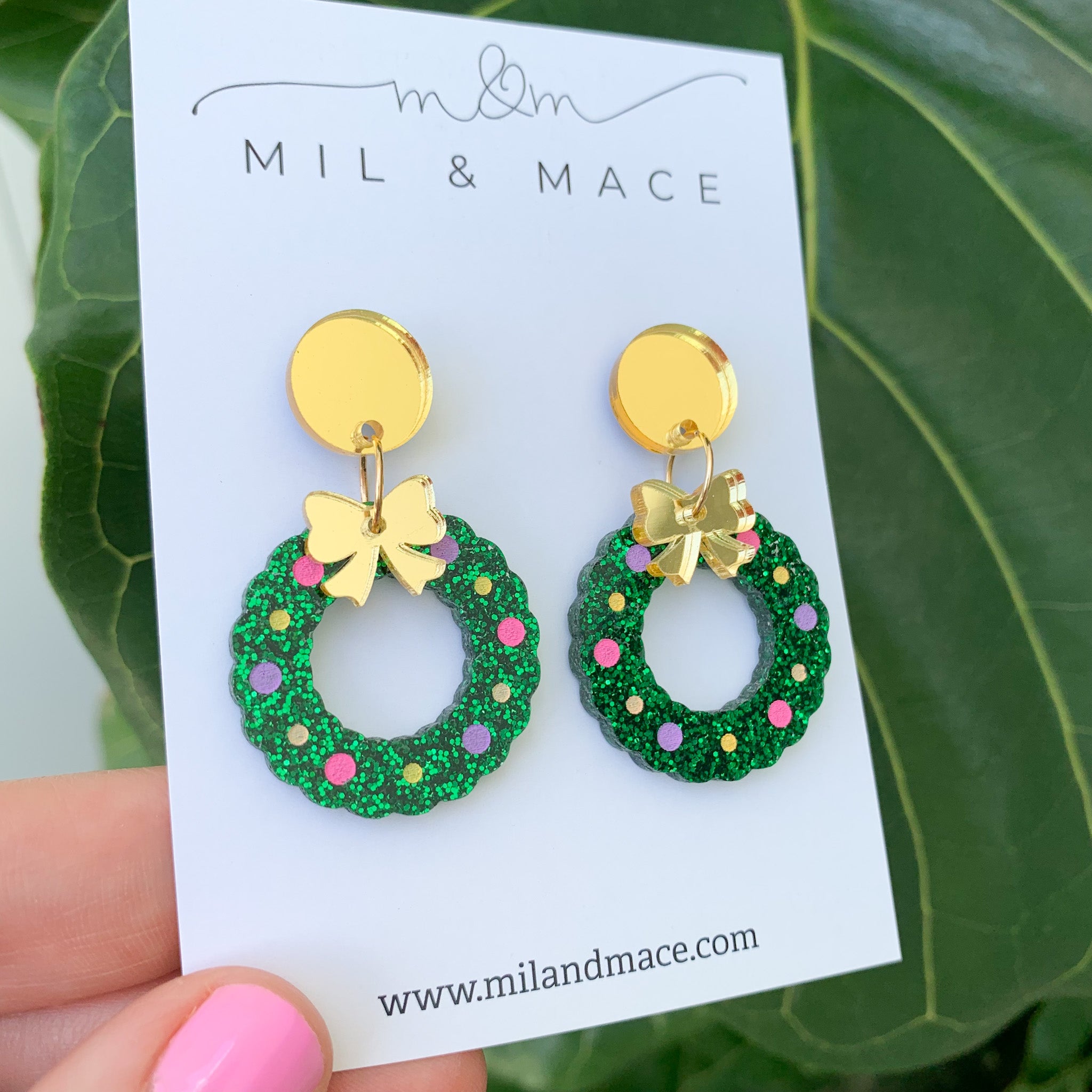 Christmas Wreath Acrylic Dangle Earrings