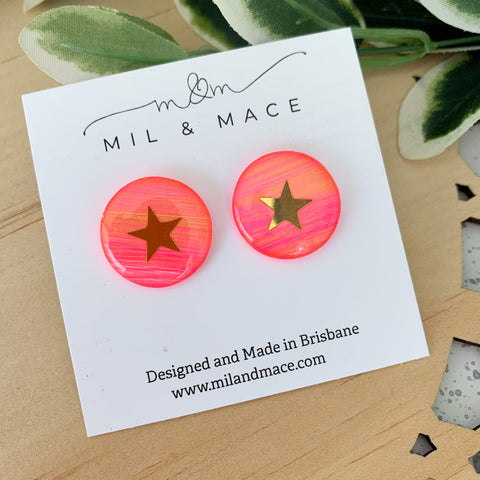 Hot Pink Christmas Yupo Paper and Resin Stud Earrings