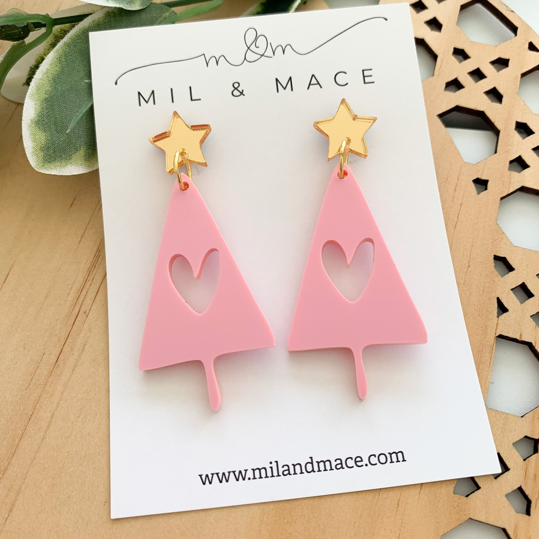 Pink Christmas Tree Acrylic Dangle Earrings