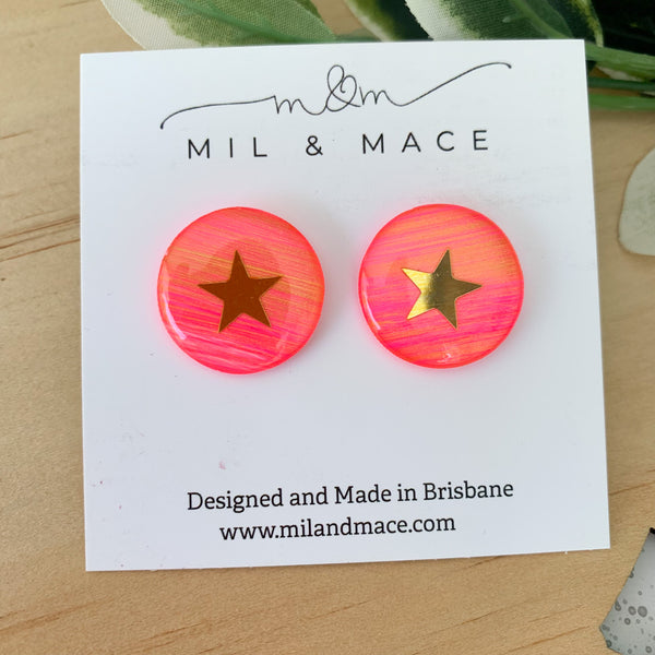 Hot Pink Christmas Yupo Paper and Resin Stud Earrings