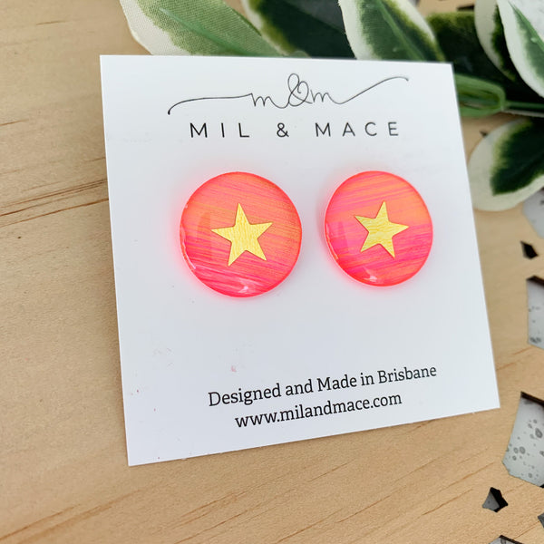 Hot Pink Christmas Yupo Paper and Resin Stud Earrings