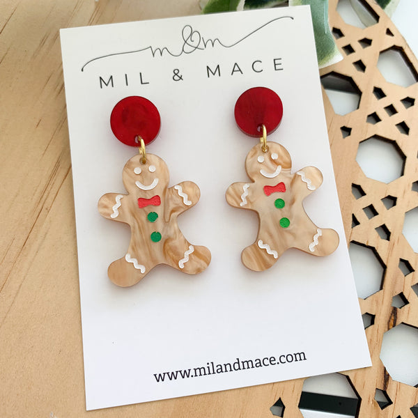 Gingerbread Man Acrylic Dangle Earrings