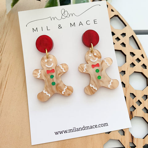 Gingerbread Man Acrylic Dangle Earrings