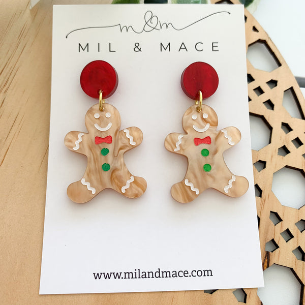 Gingerbread Man Acrylic Dangle Earrings